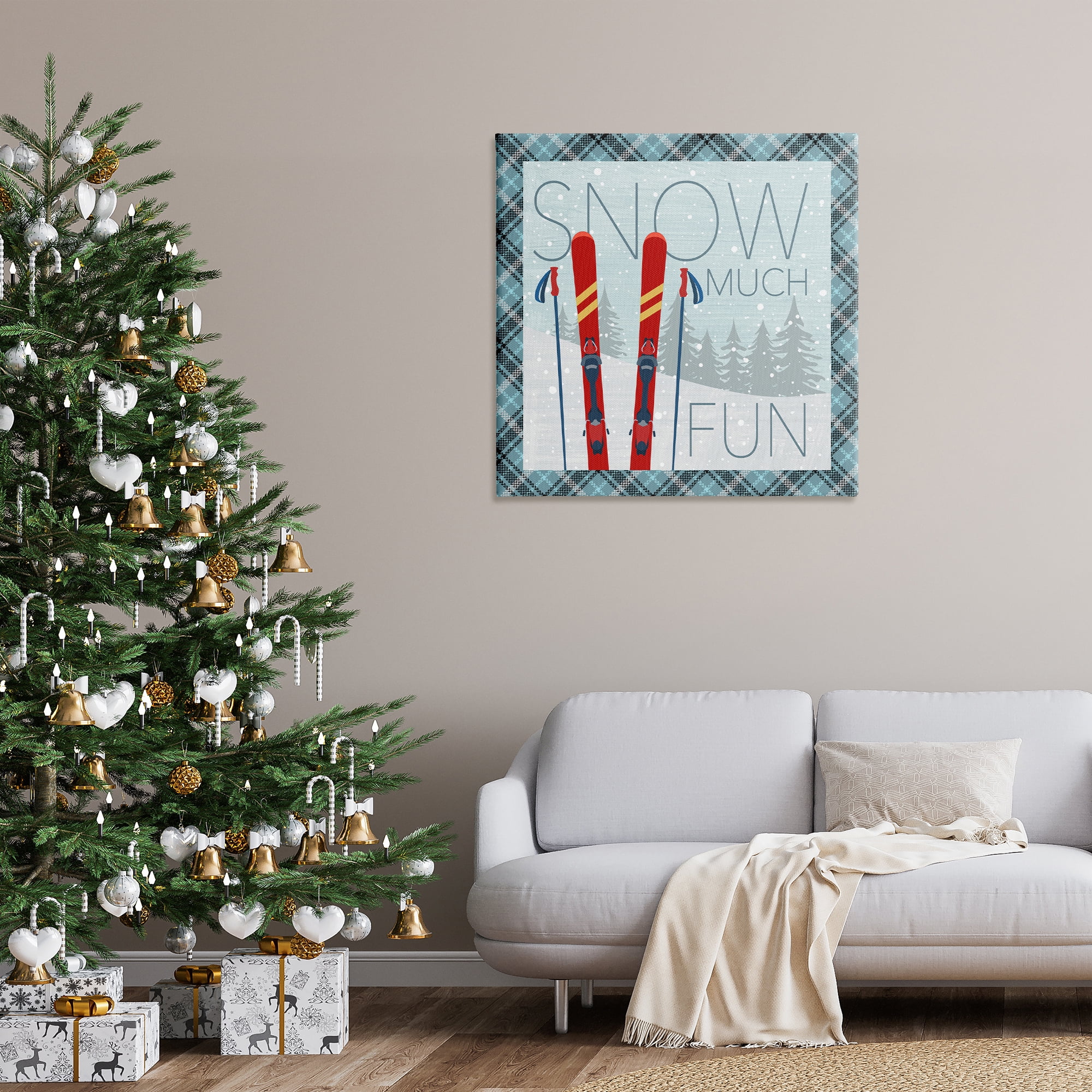 Stupell Industries Snow Much Fun with Plaid Landscape Painting Gallery Wrapped Canvas Art Prints Wall Art, 36 x 36