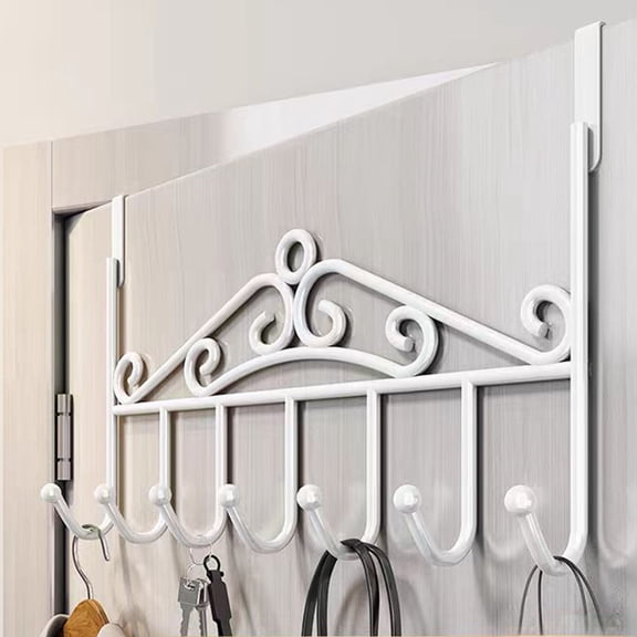 Fmxomd Over The Door Hooks Hanger, 6-Hooks,Over Door Towel Rack, Door Coat Hanger, Upgraded Long Arms for Bathroom Accessories (White, 1Pack)