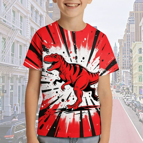 Boys' Dino Short Sleeve Graphic Tees 3-13Y (Red 8-9 Years)
