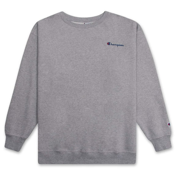 Champion Crewneck Fleece Sweatshirt for Men's Big and Tall with Script Logo Heather Grey