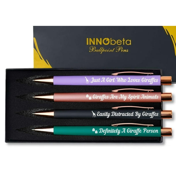 Juego de bolígrafos InnoBeta, 4 unidades, diseño de jirafa multicolor