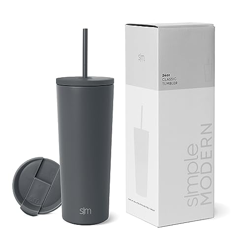 Vaso aislante moderno, sencillo, con tapa y pajita, 500 ml