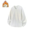 thumbnail image 2 of Miluxas Men V Neck Casual Sweatshirt Long Sleeve Loose Fit Fleece Lined Pullover Fashion thermal Base Layer Tees Comfy Shirt White, 2 of 5