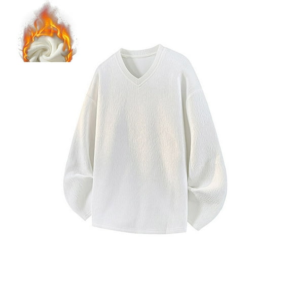 gbyLJF Men's V-neck Sweaters Solid Color Long Sleeve Casual Sweatshirt Loose Comfortable Fleece Pullover Shirts