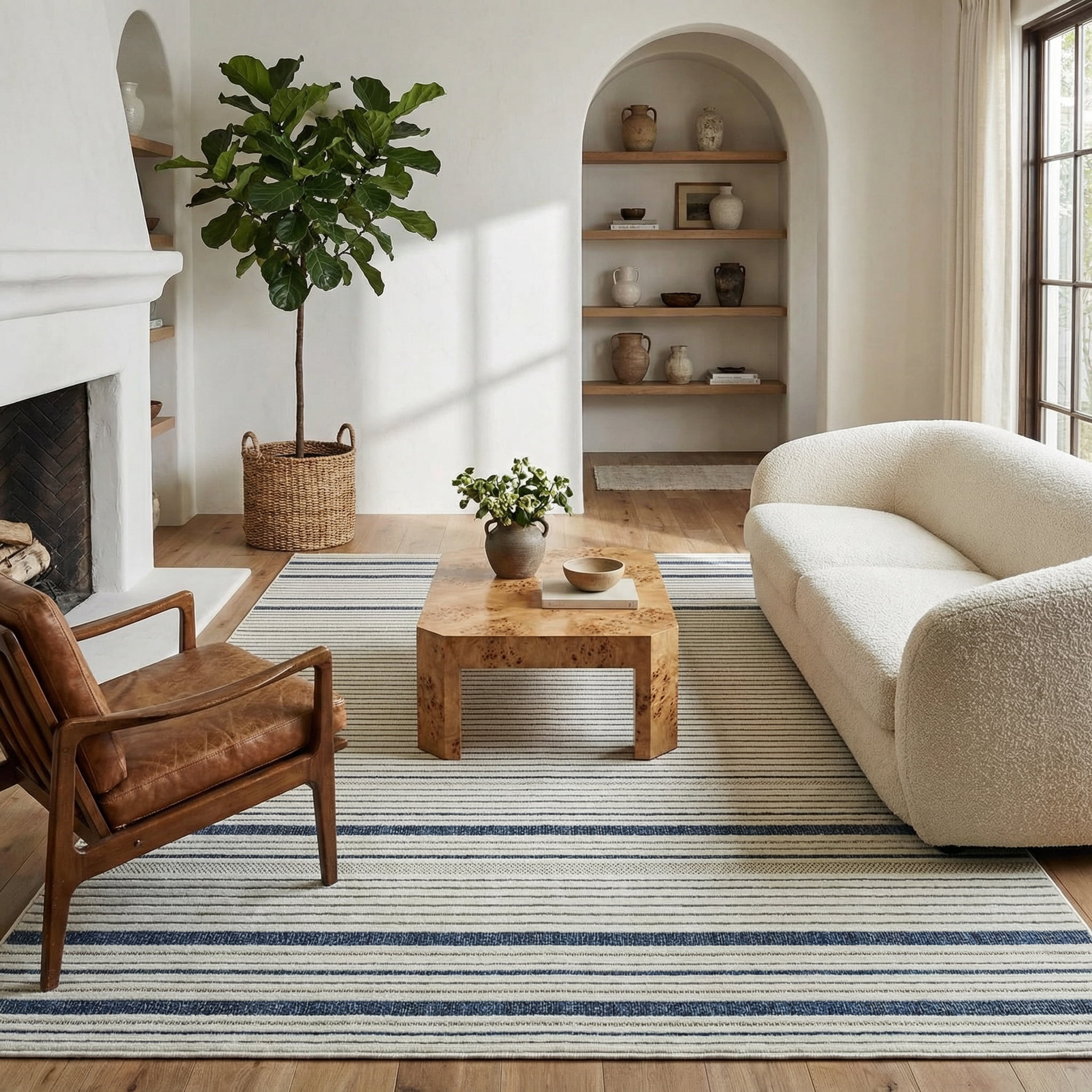 Rug Branch Maise Abstract Indoor Outdoor Area Rug, Cream Blue, Modern - Entryway, Hallway, Bathroom, and Kitchen