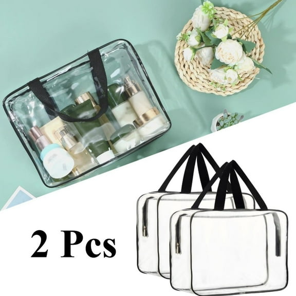 2-piece Large Clear Makeup Cosmetic Organizer Bag, Plastic Tote Bags, Waterproof Transparent Handbag Purse