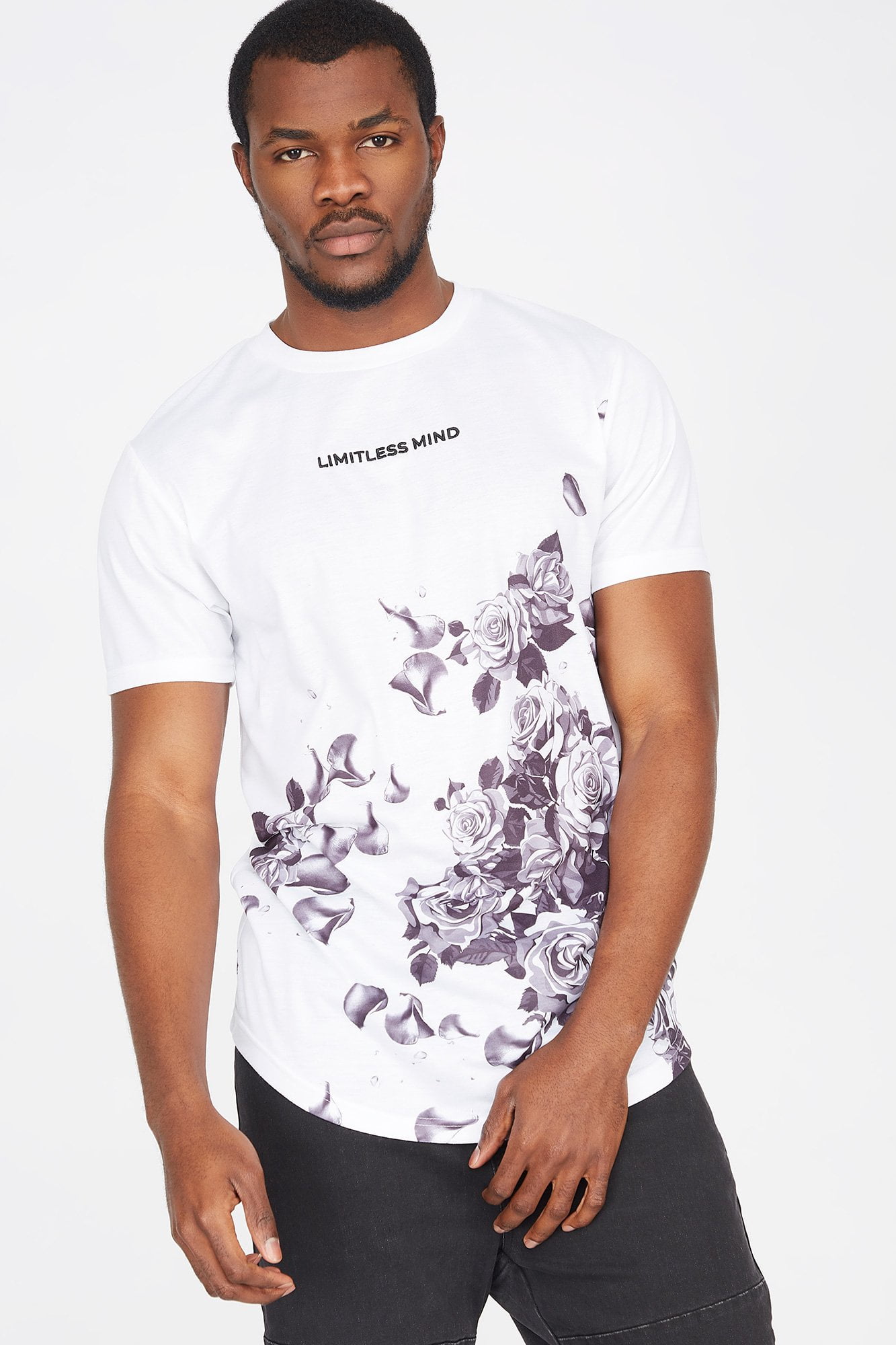 Urban Planet Men's Floral Limitless Mind Graphic Longline T-Shirt ...