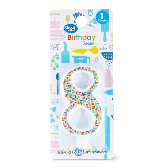 Great Value Birthday Party Candle, Multicolor, Number 8
