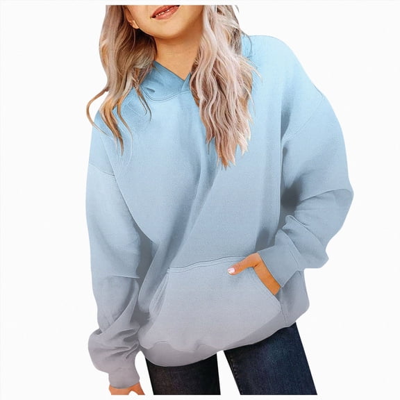 Splozh Girls Sweatshirt 1-14 Years Girls Oversized Hoodies Basic Pullover Hooded Sweatshirts Casual Y2K Outfits Fall Winter Clothes,Light Blue,11-12 Years