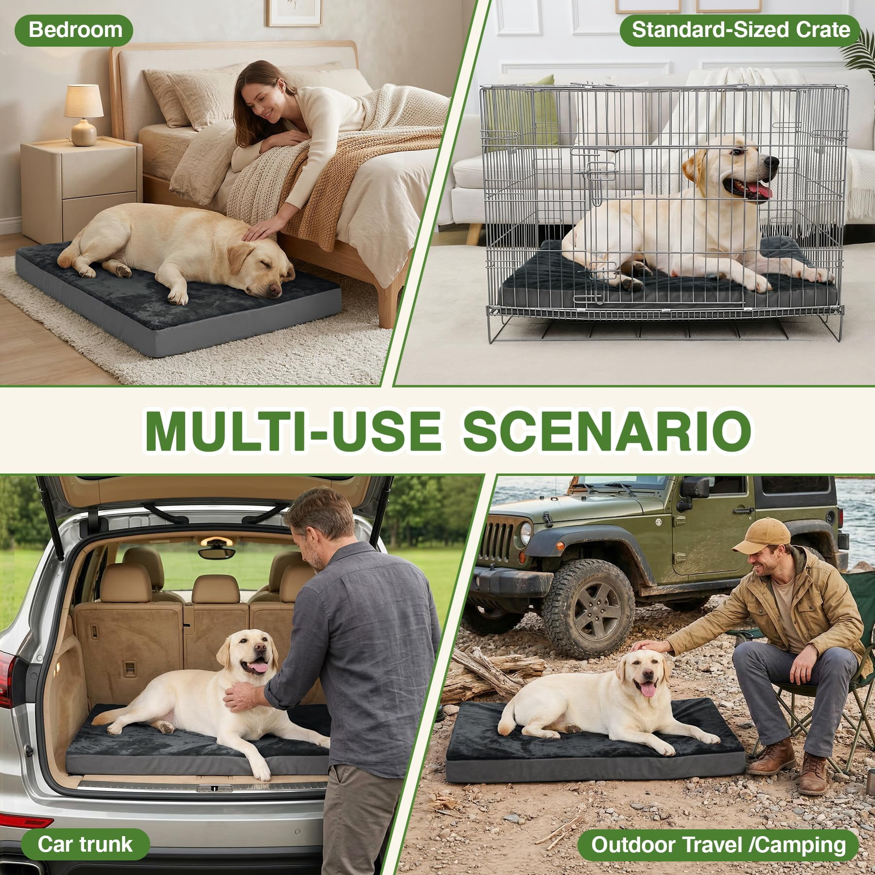 Waterproof Xl Dog Beds Large Sized  Outdoor Washable Crate Pad 42 Inch Extra Foam Pet Bed With Removable Cover Reversible Xlarge Anti-slip Kennel 41"x27" Dark Gray