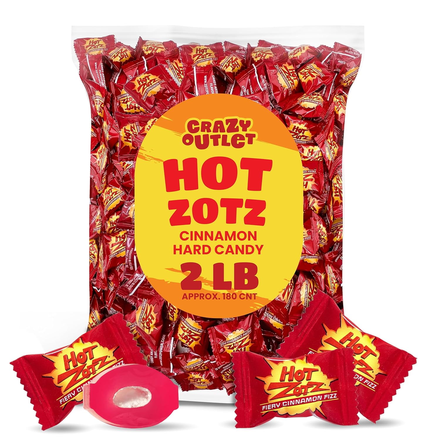 CrazyOutlet Hot Zotz Hard Candy, Fiery Cinnamon Fizz, Bulk Pack 2 Pounds