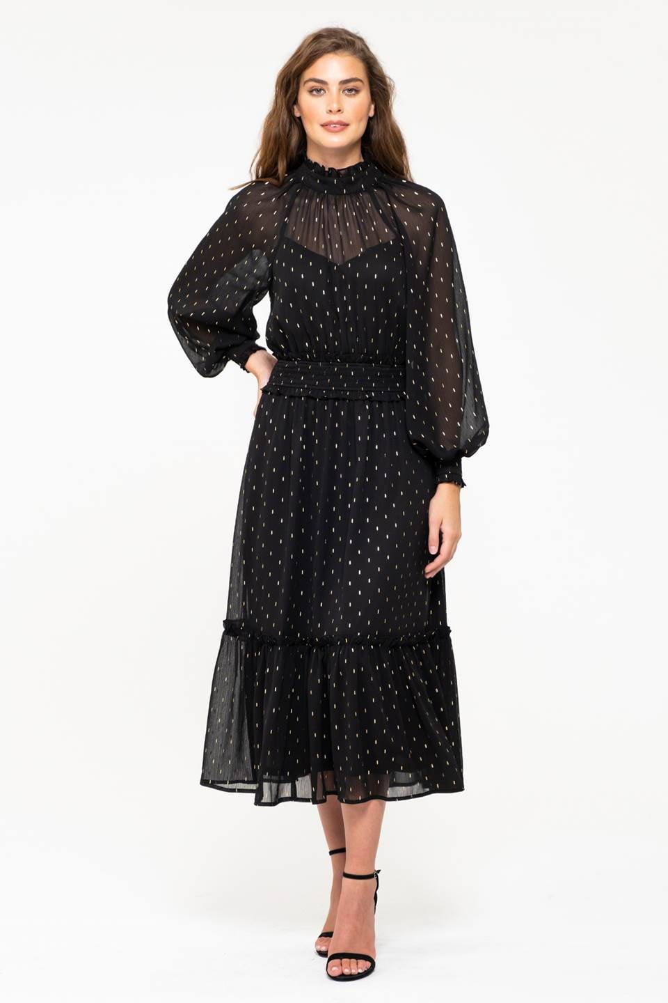 blue midi dress with white flowers Blue Floral Midi Summer Dress with Short Puff Sleeves Blue Floral / Small