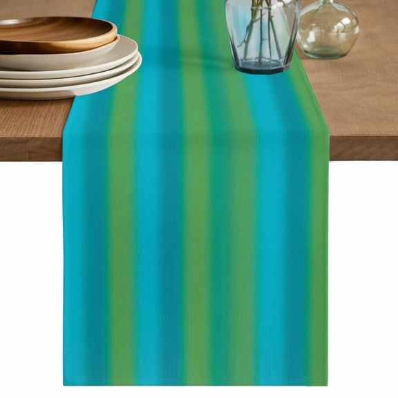 Green Blue Ombre Table Runner, Color Gradient Vertical Stripes Washable Cotton Linen Table Runners 108 Inches Long, Dresser Scarf Runner for Dining/Living Room/Kitchen/Square Tables 13''x108''