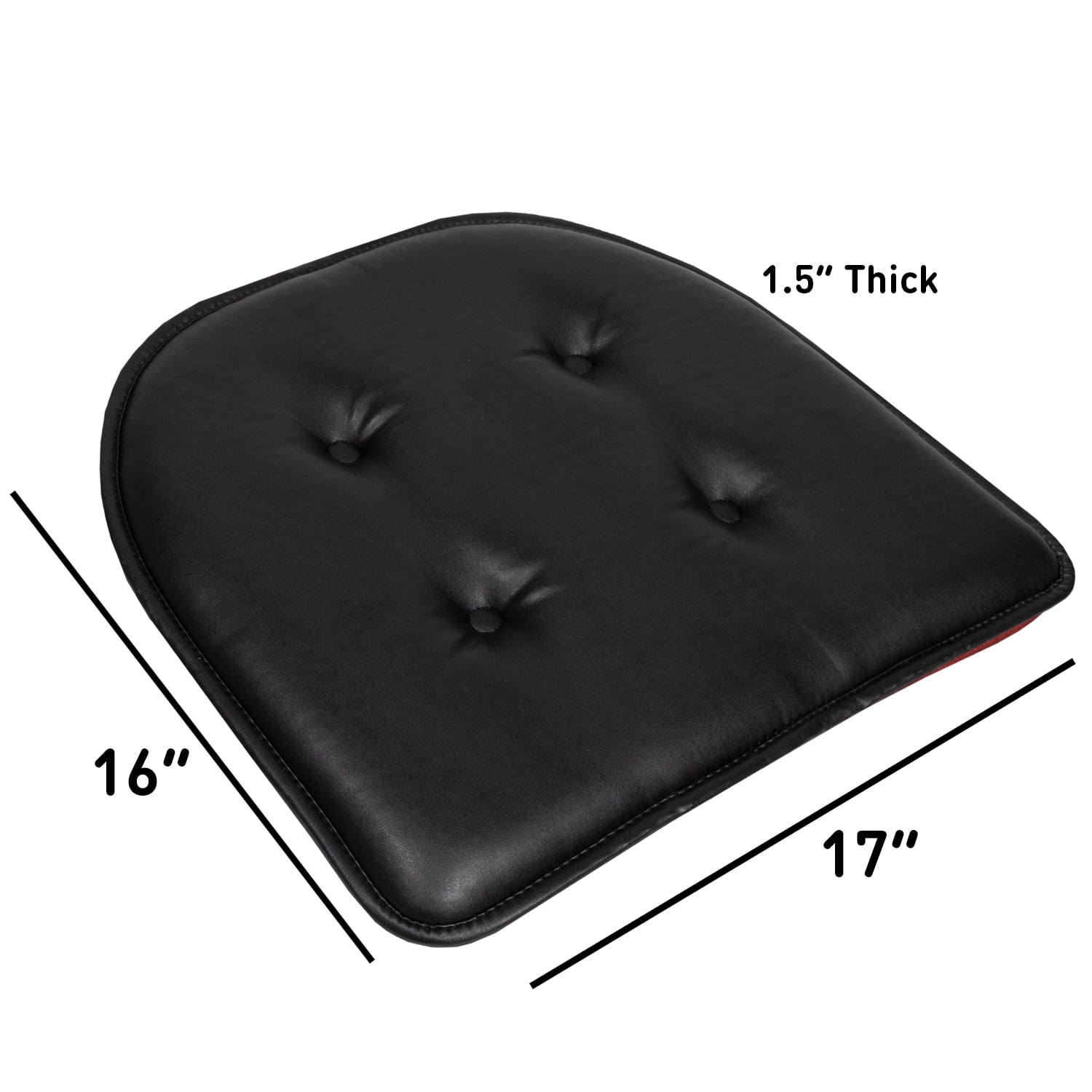 U-Shaped Memory Foam No Slip Back 16 x 17 Faux Leather Chair Pad Cushion 2 Pack - Black