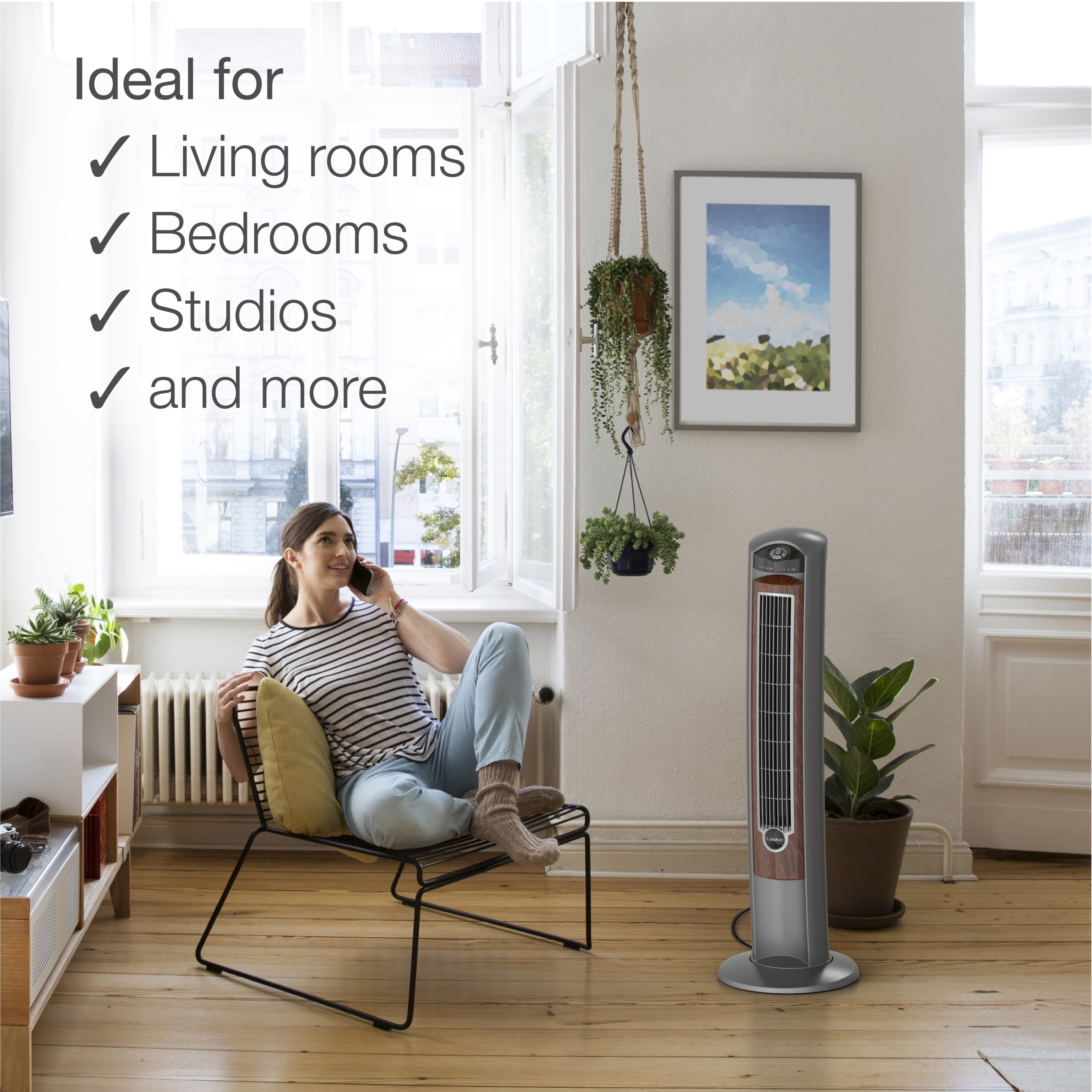 Lasko 42 Wind Curve Tower Fan with Ionizer and Remote, 2554,  Gray/Woodgrain, 13L, New - Walmart.com