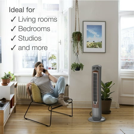 Lasko Wind Curve 42" 3-Speed Oscillating Ionizer Remote Controlled Tower, Gray/Brown, 2554