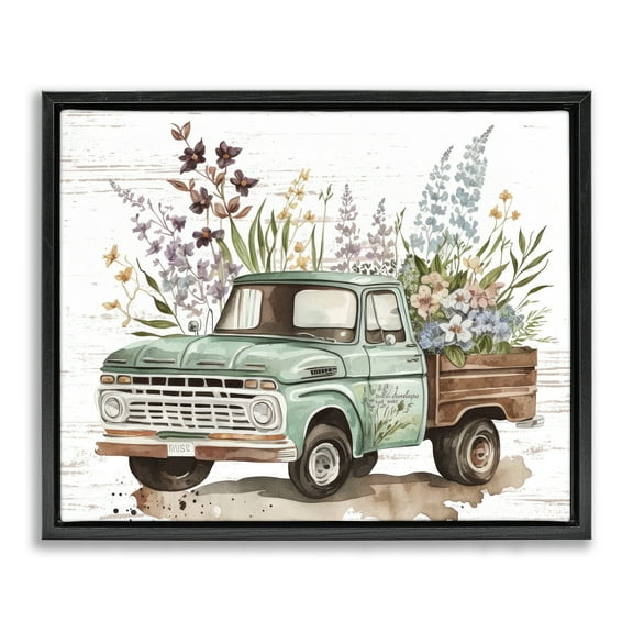 Stupell Industries Floral Herb Truck Transportation Painting Black Floater Framed Canvas Art Print Wall Art, 21 x 17