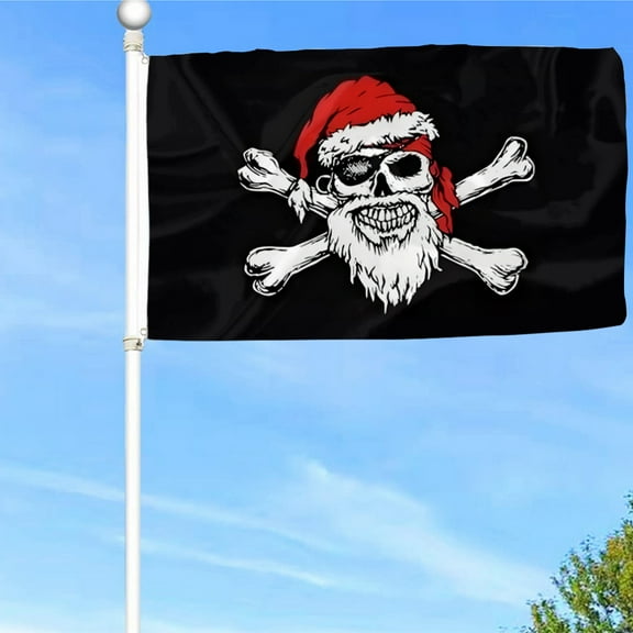 Bayyon Christmas Pirate Skull Santa Flag Banner with Grommets 3x5Feet Man cave Decor