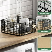 Wire Storage Baskets for Organizing, 2 Pack Kitchen Storage and Organizer with Removable Cork Liner, Household Counter Organizer Baskets for Pantry, Cabinets, Shelf, Laundry, Bathroom
