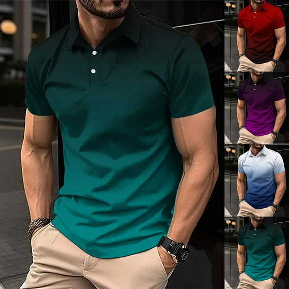 Vetsdori Mens Short Sleeve Shirts Pullover Polo Casual Gradient Work Summer Button up T-Shirts for Men Gift for Men