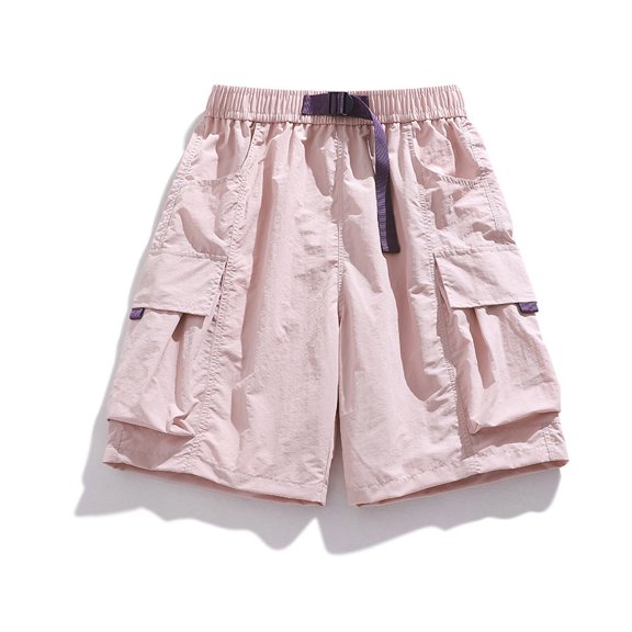Domuza Mens Shorts Casual Big and Tall Elastic Waist Short Loose Fit Lightweight Outdoor Beach Shorts with Pocket Pink XL