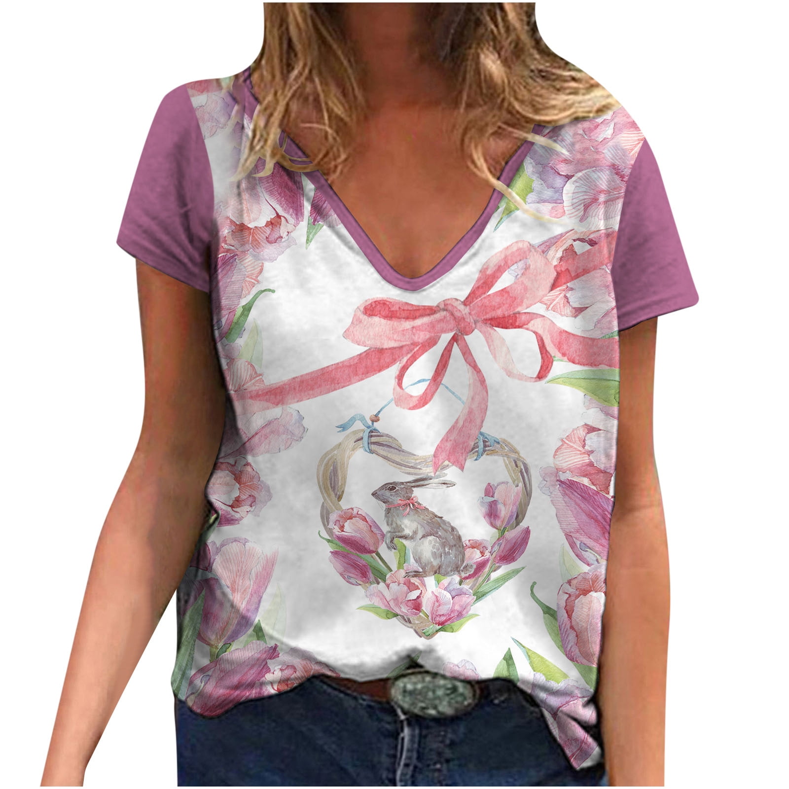 Women's Fashion Tops Printe Casual Loose Fit Tee Shirts Blouse