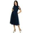 thumbnail image 2 of Bimba Womens Navy Net Shift Dress With Pockets Sheer Pouf Chic Midi Dresses, 2 of 7