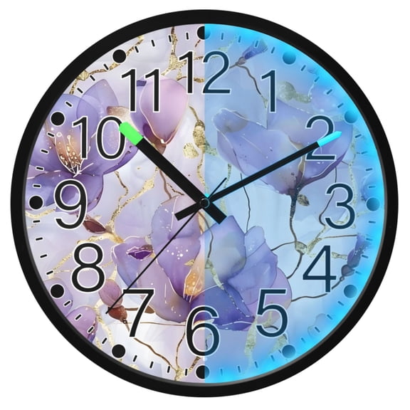 Ryvnso Art Watercolor Flower 12 Inch Night Light Wall Clock Silent Battery Operated Luminous Clocks