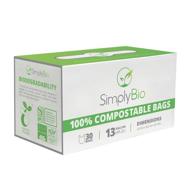 Simply Bio 13 Gallon Compostable Handle Tie Tall Kitchen Garbage Bags