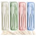thumbnail image 1 of 4 Portable Plastic Travel Cutlery Set With Case For Camping Picnic, Reusable Spoon Fork Sets For Outdoor Tableware, Eco Friendly, Beige Green Pink Blu, 1 of 5