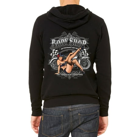Men's Body Shop Chopper Bike C9 Black Fleece Zipper Hoodie Small Black