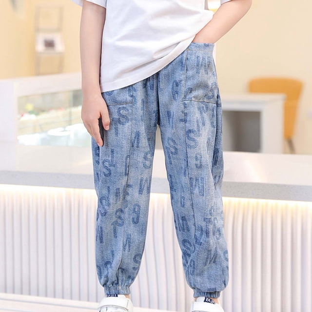 Odeerbi 2-10 Años de Niños Jeans Jogger Pantalones Vaqueros de Verano Lindo Fondo Vaquero Pantalones de Longitud Completa