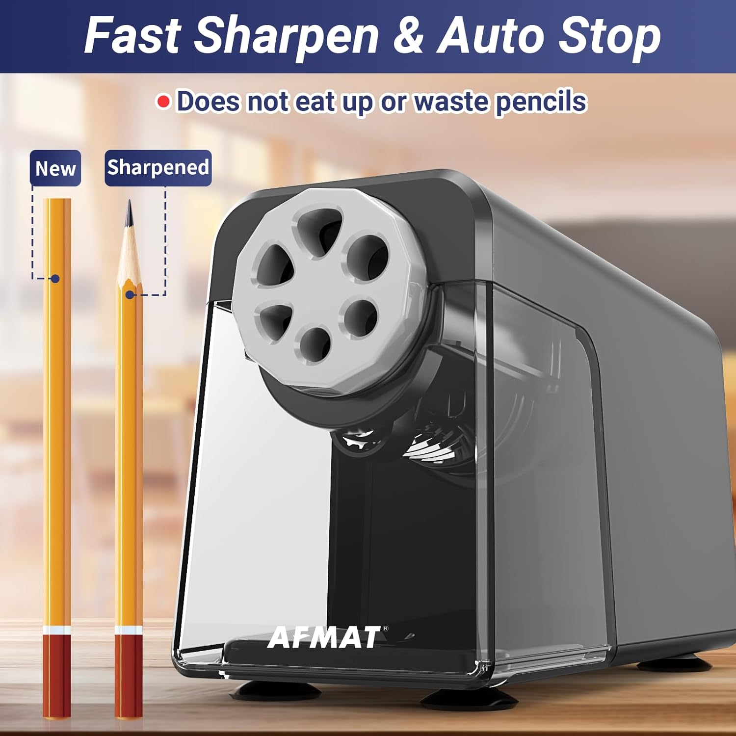 Electric Pencil Sharpener Heavy Duty, 6 Holes, Auto Stop Pencil Sharpener, Classroom Electric Sharpener for 6-11mm Colored Pencils, 7000 Sharpenings, Fast Sharpen, Do not Eat up Pencils PSX1