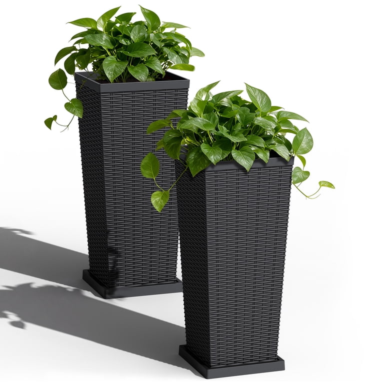 Devoko 32" Tall Outdoor Planters, Set of 2 with Trays photo 1