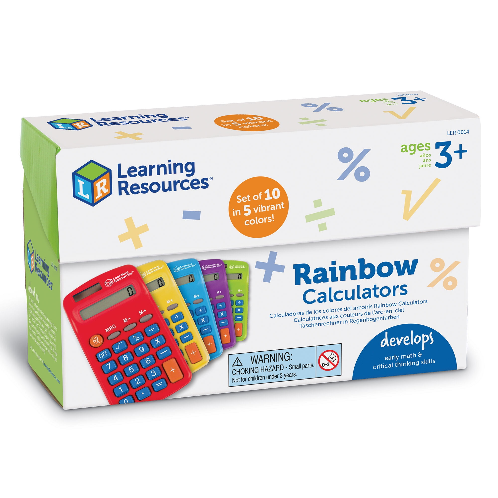 Learning Resources Rainbow Calculators, Solar Powered, Set of 10, Ages 3+