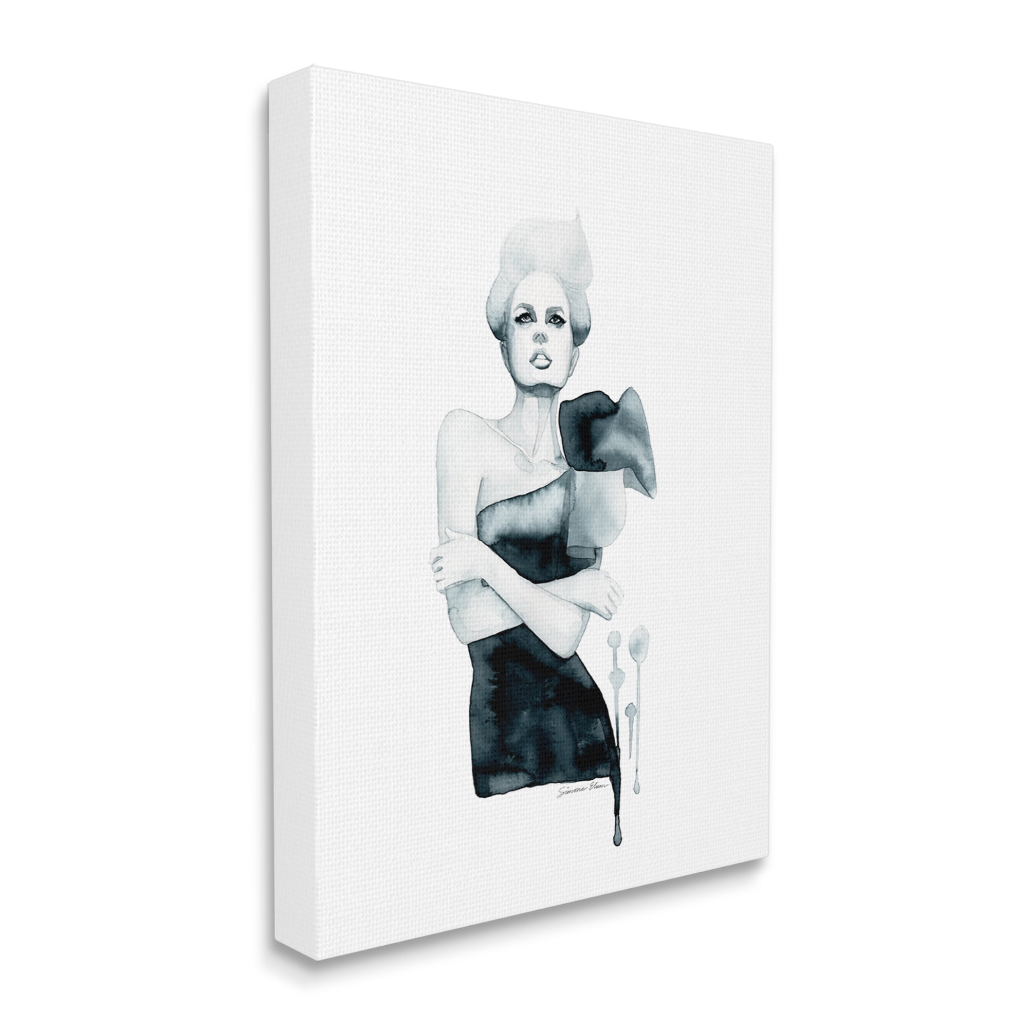 Stupell Industries Girl in Black Gown Beauty & Fashion Painting Gallery Wrapped Canvas Print Wall Art, 30 x 40