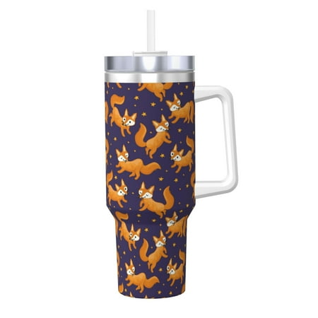 

Susaid Stars and Fox Cute Print Indoor Outdoor Straw Lid 40oz Ice Bully With Handle Stainless Steel Cup for Home Office and Car
