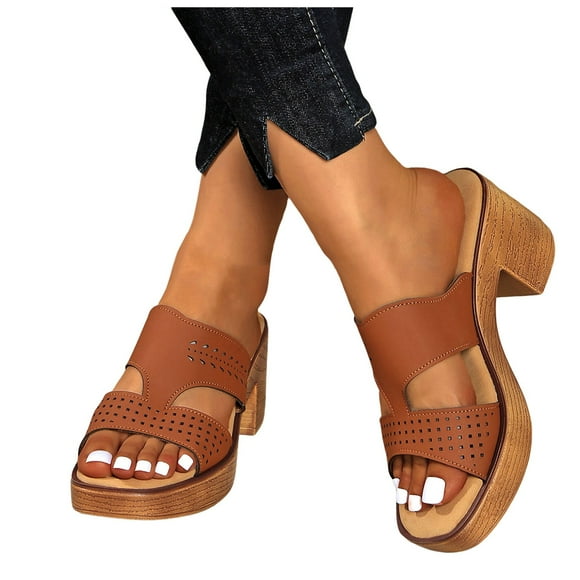 Platform High Heels Dress Sandals for Women Ladies 2025 Fashion Summer Slip on Peep Toe Block Heeled Slippers