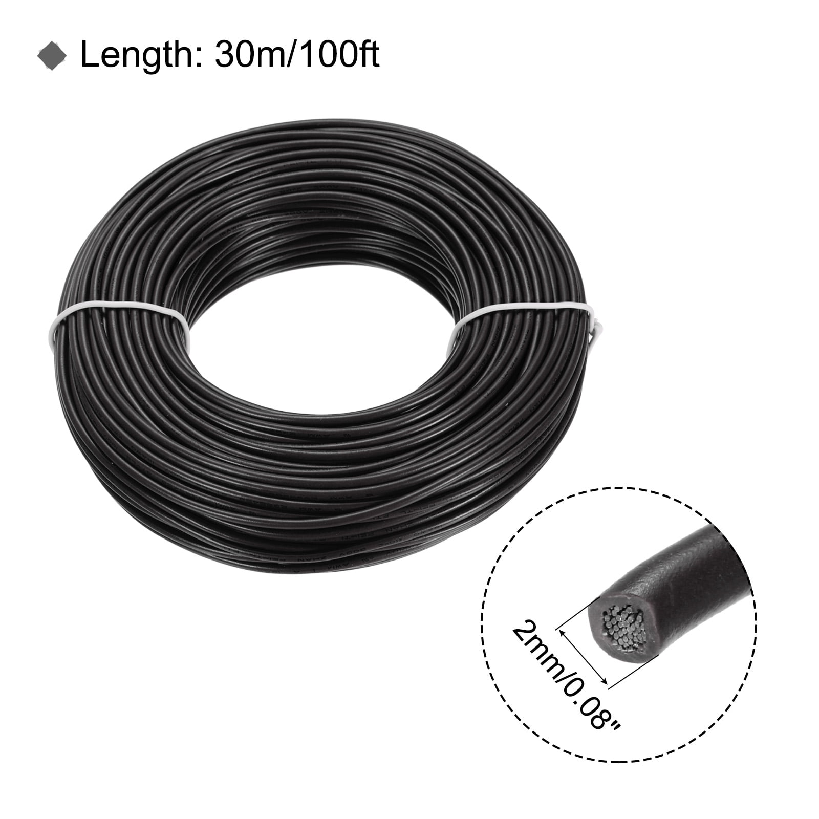 UL1007 18AWG Gauge Stranded Hook-Up Wires, Electrical Wire Tinned Copper Wire 30m/100ft Black