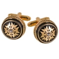 thumbnail image 1 of Gemelos de cristal chapado en oro para hombre, diseño redondo negro, 1 of 3
