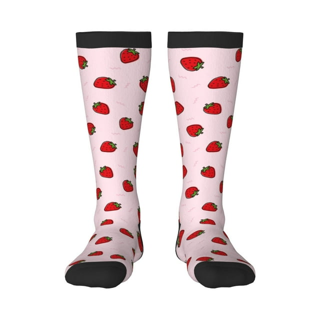Fotbe Strawberry Calcetas Divertidas Estampadas para Hombre y Mujer, Calcetas de Algodón hasta la Rodilla para Caminar, Correr, Enfermería y Embarazo