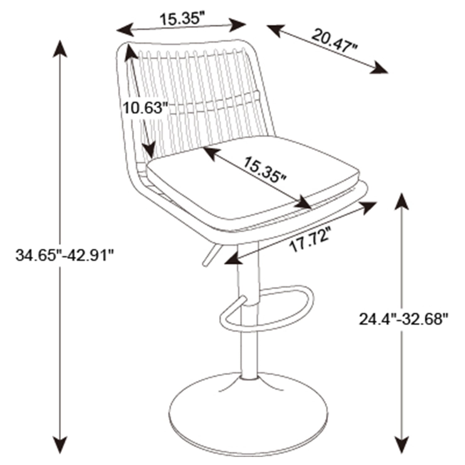 Demi Bonn 35" Counter Height Bar Stools Set of 2, Rattan Swivel Barstools with Back, Kitchen Island Countertop Chairs for Dining Room, Black