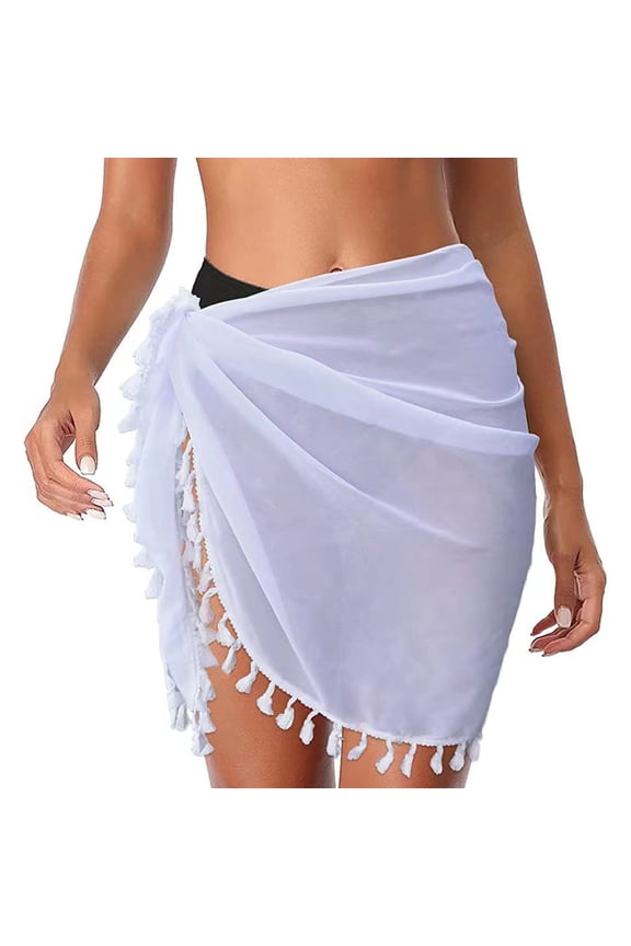 Women's Beach Skirt Tassels Headwrap Hip Wrap Skirt with Fringes for Vacation and Pool Relaxation Color 2