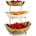 thumbnail image 1 of Fruit Bowl for Kitchen Counter Ceramic Gold Fruit Bowl Fruit Tray with Metal Stand ed Fruit Basket Fruit Rack for Snacks Nuts Bread Candy Storage (Gold triple layer), 1 of 4