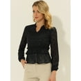thumbnail image 2 of Blusa Allegra K de gasa con peplum de manga larga y estampado floral para mujer Negro S, 2 of 5