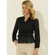 thumbnail image 2 of INSPIRE CHIC Blusa de gasa con peplum de manga larga con cuello dividido y estampado floral para mujer Negro M, 2 of 5