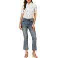 thumbnail image 2 of INSPIRE CHIC Women's Floral Cotton Lace Trim Panel Point Collar Button Down Shirt White S, 2 of 6