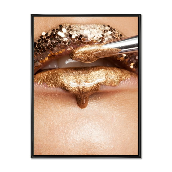 Designart 'Lipstick and Makeup On The Face Of A Beautiful Model' Modern Framed Canvas Wall Art Print