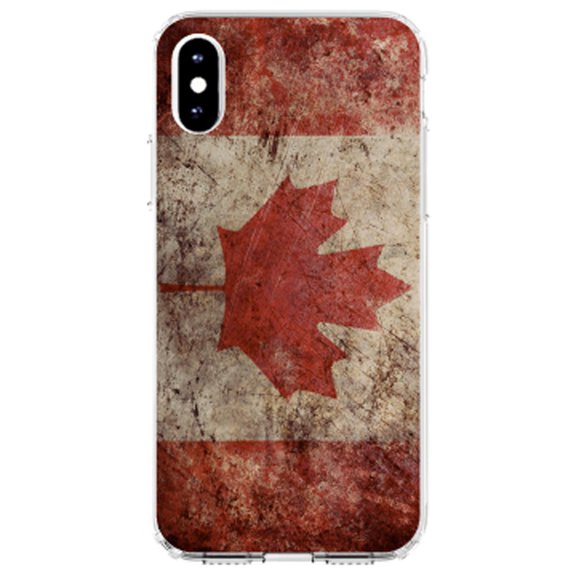 DistinctInk Clear Shockproof Hybrid Case for iPhone XR (6.1" Screen) - TPU Bumper, Acrylic Back, Tempered Glass Screen Protector - Canadian Flag Old Weathered - Show Your Love of Canada