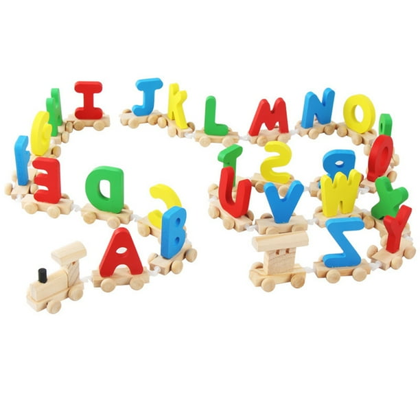 Tren de letras de madera Tren del alfabeto ABC Tren preescolar para niños pequeños Juguete educativo sidaley WJ3993-00B